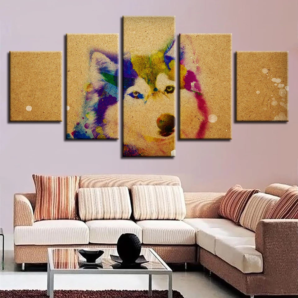 

Wall Art HD Printed Poster Home Decoration 5 Panel Colorful Wolf Living Room Canvas Painting Modular Pictures Modern Frame
