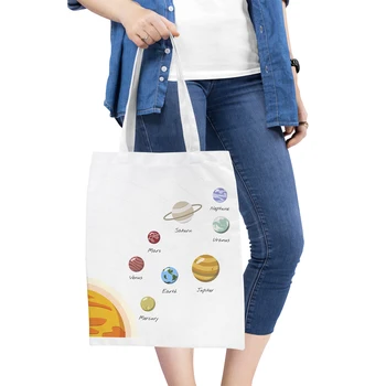 

Lovely Planet Shape Print Shopping Bag Girl Cute Eco Bag Folding Grocery Bags Women Tote Bag Handbag Reusable Storage Pouch