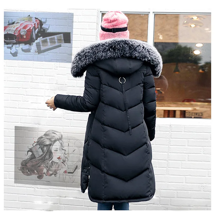 

2018 Spring And Autumn New Style WOMEN'S Overcoat Fur Collar Cotton Coat Slim Fit Long down Jacket