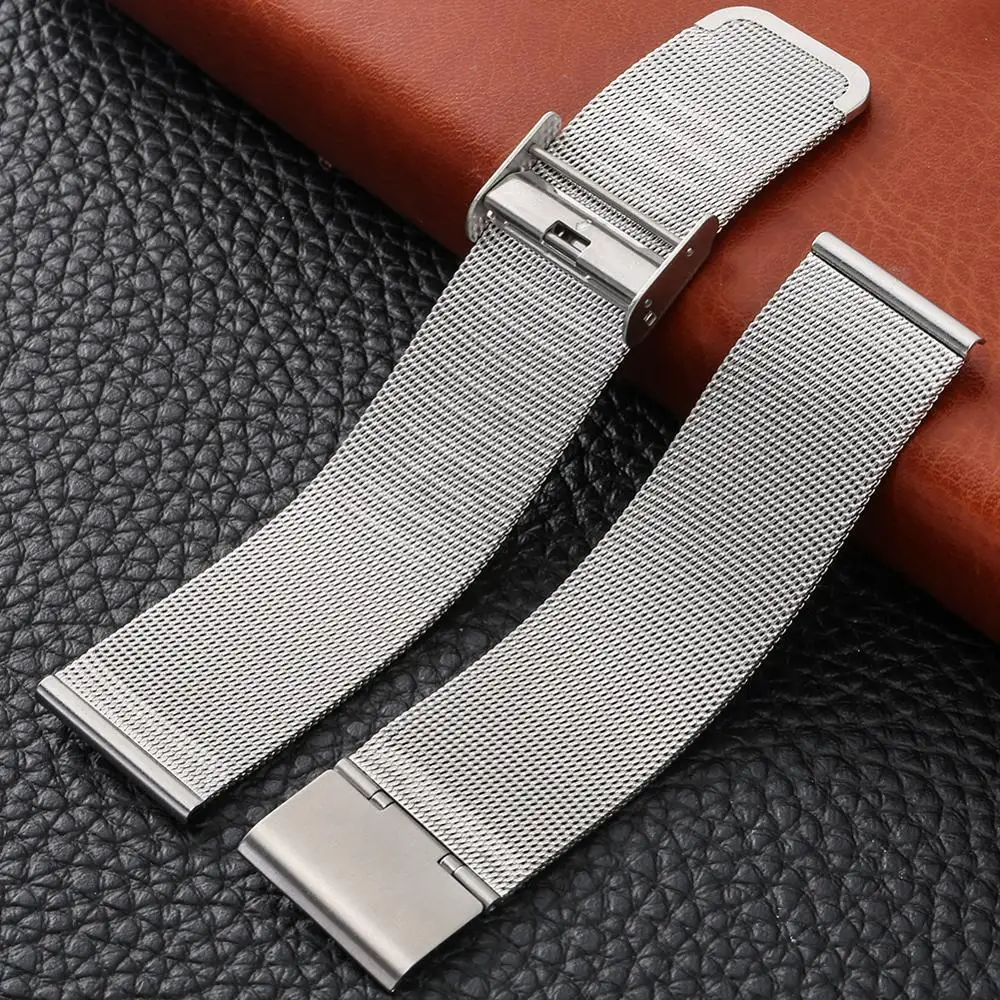 

High Quality Silver Stainless Steel Bracelet Strap for Wristwatch Unisex Thin Mesh Replacement Watchband Hang Buckle 20mm 22mm