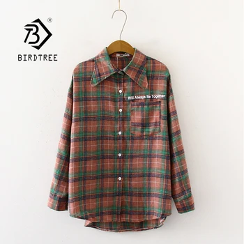 

New Arrival Women Vintage Plaid Oversize Blouse Batwing Sleeve Turn Down Collar Loose Print Long Shirt Button Up Casual Top T048