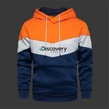 Homem discovery channel hoodies moletom outono inverno moda retalhos impressão solto roupas esportivas hip hop streetwear casual com capuz