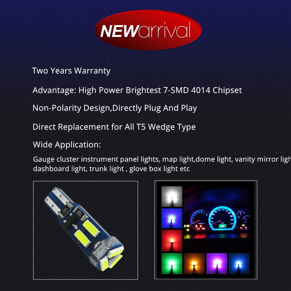 WLJH 10x ярких T5 светодиодный 17 37 73 74 286 2721 7 4014SMD автомобиль приборной панели Датчик