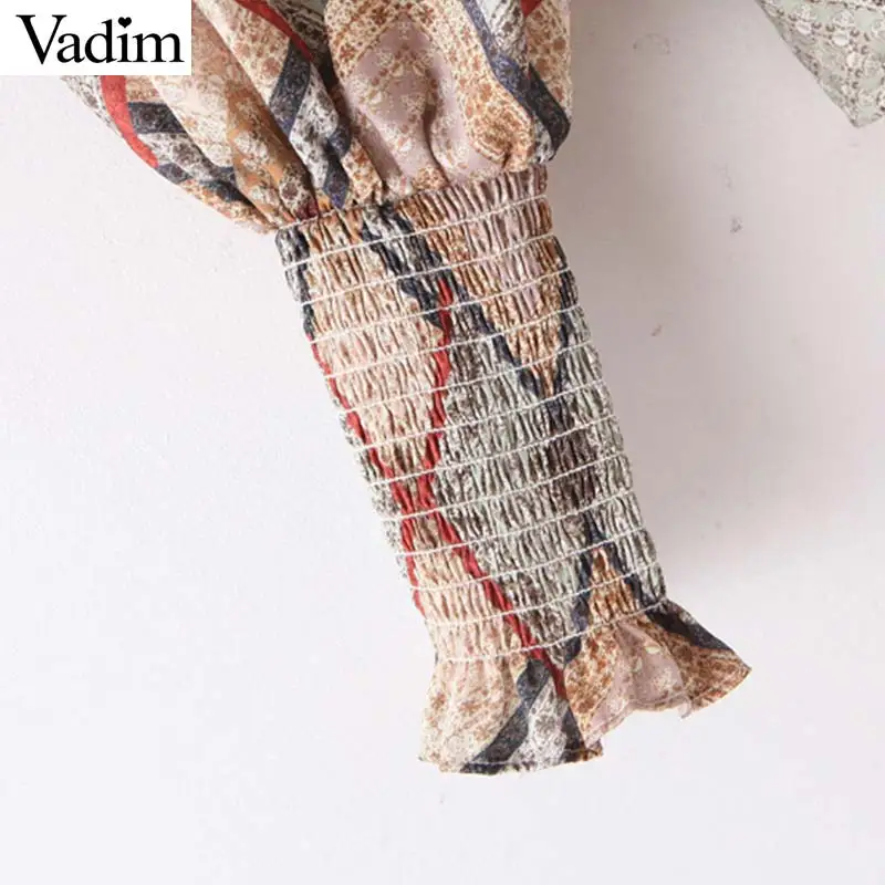 Vadim, женская модная блузка с принтом, с оборками, с длинным рукавом, с гофрированным воротником, рубашки, женские повседневные стильные топы, blusas mujer LB649