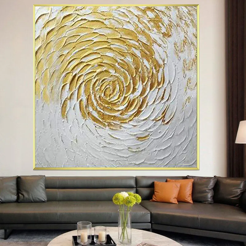 

Hand Painted Abstract Blue Gold Oil Painting Gold Foil Canvas Paintings Art Scandinavian Poster Modern Home Living Room Deco Art