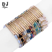 BOJIU Trendy Faceted Pear-shape Crystal Beads Customized Bracelets For Women Adjustable Gold Copper Tube Bracelet Bijoux BC342