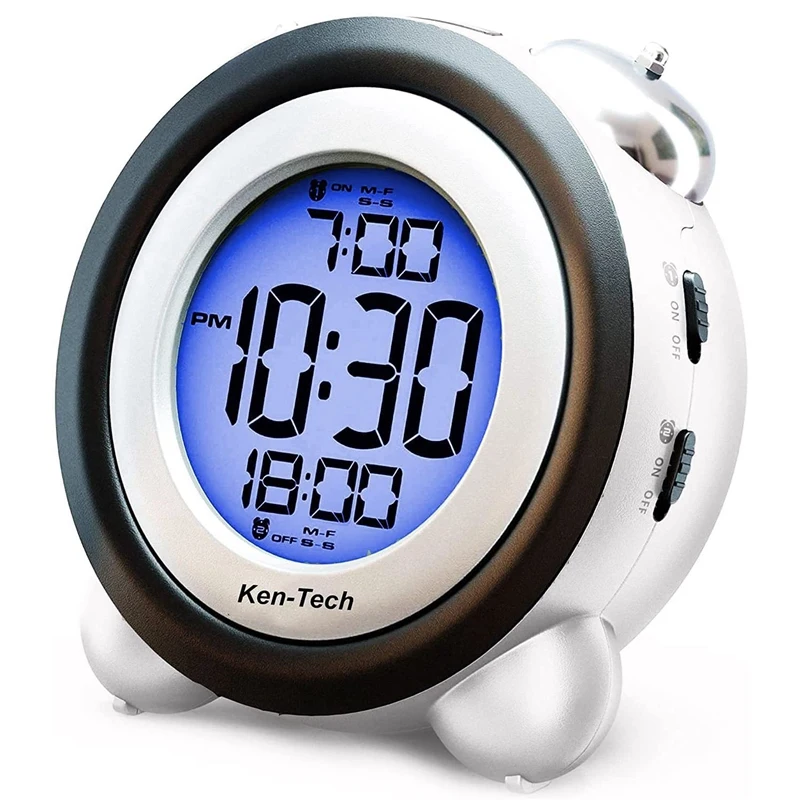 Digital Alarm Clock Time Date Display Twin Bell Very Loud for Heavy Sleepers Dual Alarm Blue Backlight for Teens 3