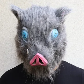 

Anime Demon Slayer Kimetsu No Yaiba Mask Hood Hashibira Inosuke Party Performance Cosplay Wigs Pig Mask Cosplay Props
