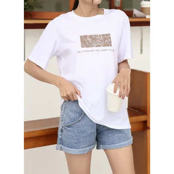 

Cartoon T-shirt solid color short-sleeved women's T-shirt short T-shirt