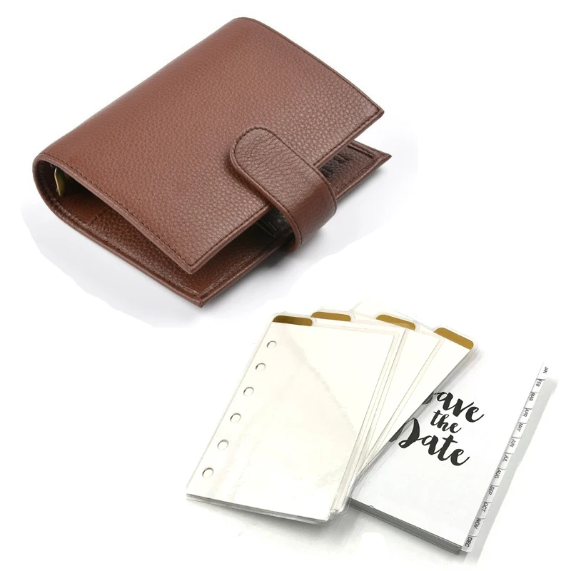 Fromthenon, натуральная кожа, записная книжка, дневник A7, личный строгальный Органайзер, мини дневник из воловьей кожи, ежедневник с большим карманом - Цвет: Brown basic set