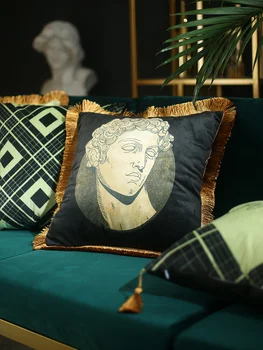

New European Statue Geometric Velvet Tassel Cushion Cover Pillow Cover Pillowcase Home Decorative Sofa Throw Pillows Living Room