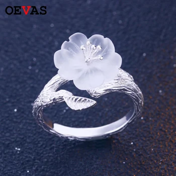 

Real 925 Sterling Silver Natural Handmade Fine Jewelry Plum blossom Flower in the Rain Ring Open Rings for Women Female Bijoux