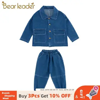

Bear Leader Teenager Girls Autumn Overalls Jeans Clothing Sets 2020 New Girl 2PCS Single Breasted Coats + Long Pants Casual Suit