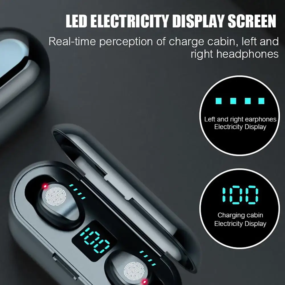 

F9 TWS Earphone Wireless LED Display Bluetooth V5.0 Headphone1200mA Power Bank Waterproof 5D Stereo Headset With Microphone