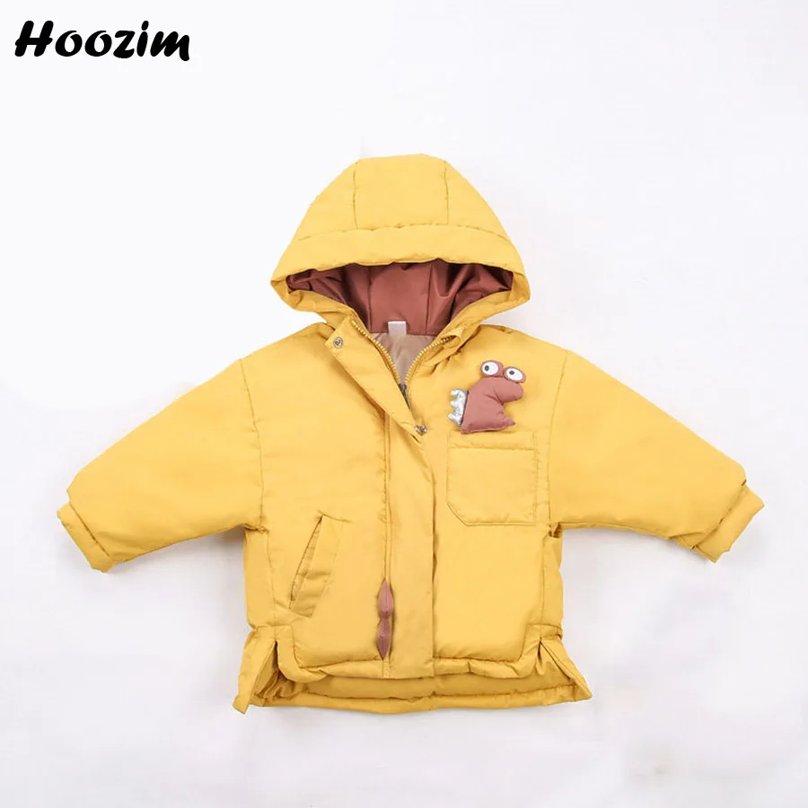 

2019 New Monster Quilted Jacket For Boys 2-8 Years Novelty Yellow Hooded Parka Kids Cute Solid Dinosaur Outerwear Coat For Girls