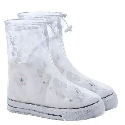 High-Quality Men's And Women's Rainproof And Waterproof Boots Cover Rubber Boots Reusable Shoe Cover  Non-Slip  Rain Boots Polka dot white
