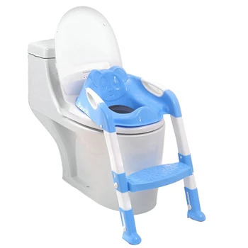 

Baby Potty Training Seat Children'S Potty Baby Toilet Seat with Adjustable Ladder Infant Toilet Training Folding Seat Blue