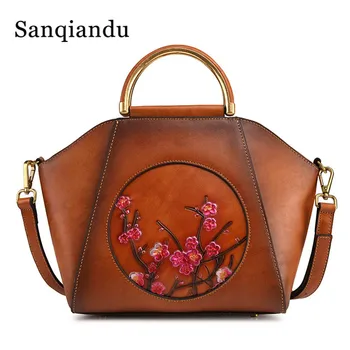 

2019 New Luxury Women Genuine Leather Handbags Ladies Retro Elegant Shoulder Messenger Bag 100% Cow Leather Handmade Womens Bags