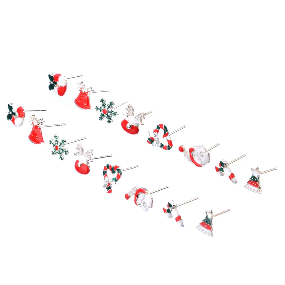 8 пар, рождественский подарок, серьги-гвоздики в виде снежинок для женщин и девочек, Рождественская гирлянда в виде лося, набор сережек в виде Санта Клауса