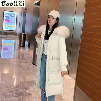

Boollili White Duck Down Coat Winter Coat Women Big Fur Collar Puffer Jacket Hooded Down Jacket Casaco Kurtka Damska