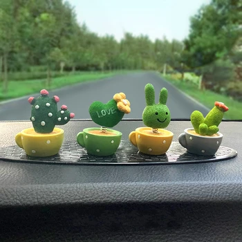 

Car Accessories Cute Spring Green Eye Plant Cactus Small Potted Ornament Spring Cab A Small Gadget Decoration Interior