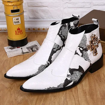 

Casual New Metal Decorative Short Boots Martin Boots Men's Shoes Cowboy Boots Zapatos Cool Men's Cow Leather Pointed Toe Ankle