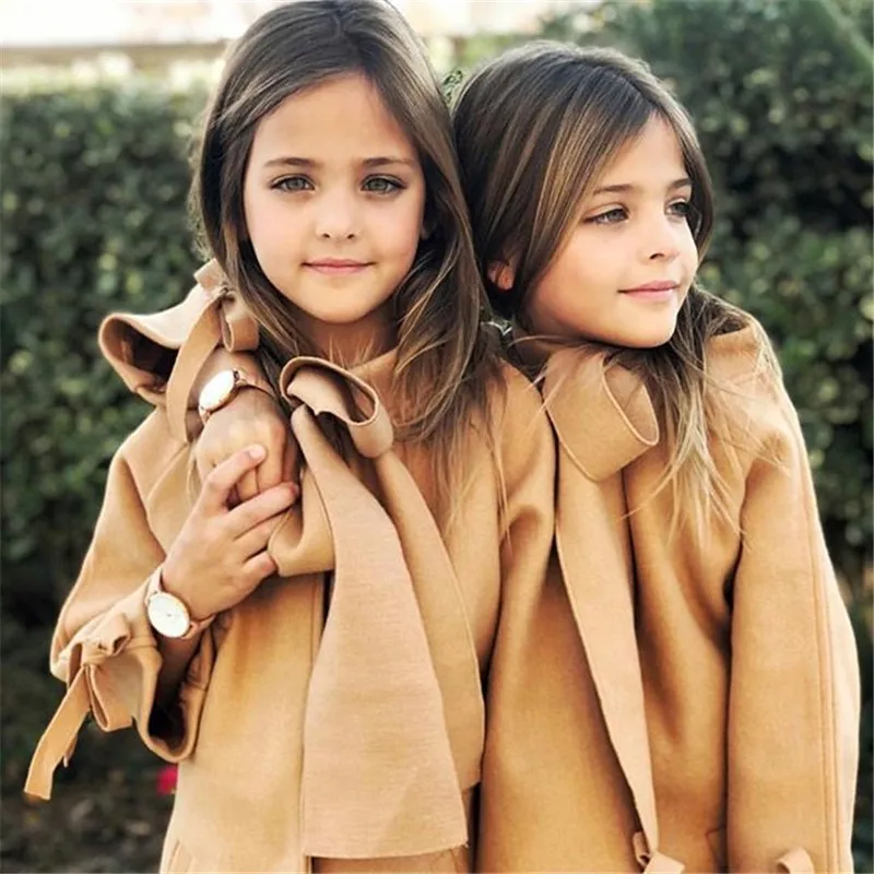 2-8T Toddler Kids Baby Girls Clothes Winter Warm Wool Bowknot Fashion Coat Overcoat Outwear Elegant Jacket Outfits Streetwear