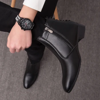 

Mens Fashion Side Zip Ankle Boots Solid Color The Beatle Boot Leather Chelsea Boots Plus Size 39-47