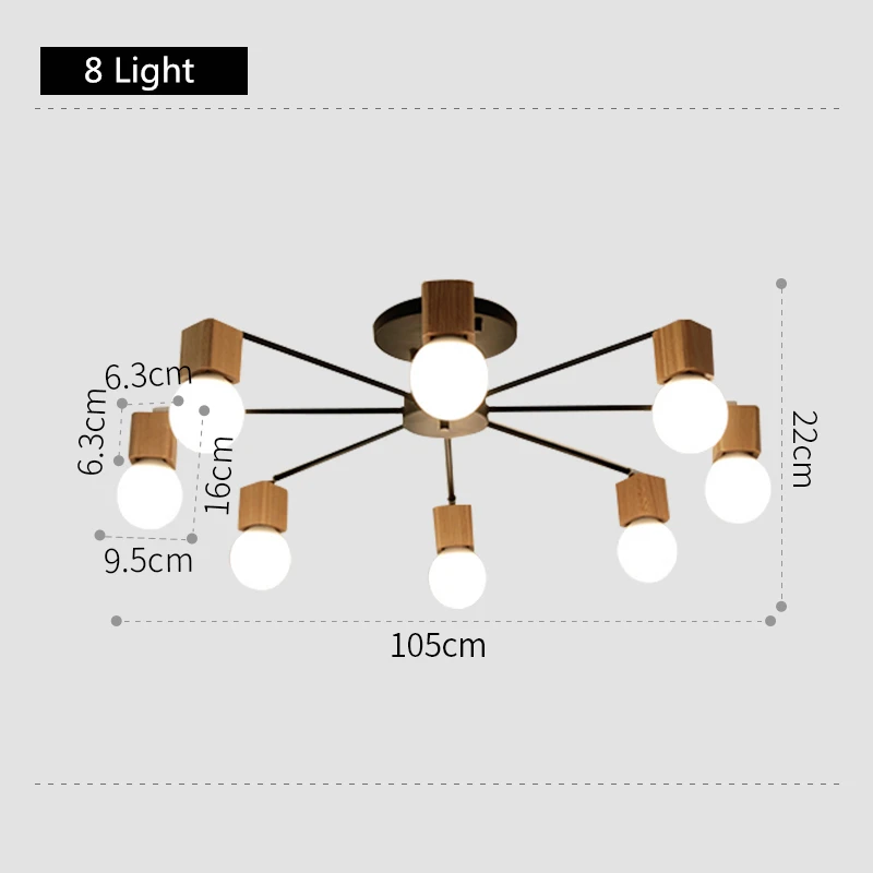 Современный деревянный потолочный светильник для гостиной, спальни, потолочные светильники, офисное крепление, потолочный светильник, домашний декор, потолочный светильник, блеск - Цвет корпуса: Black  8 Light
