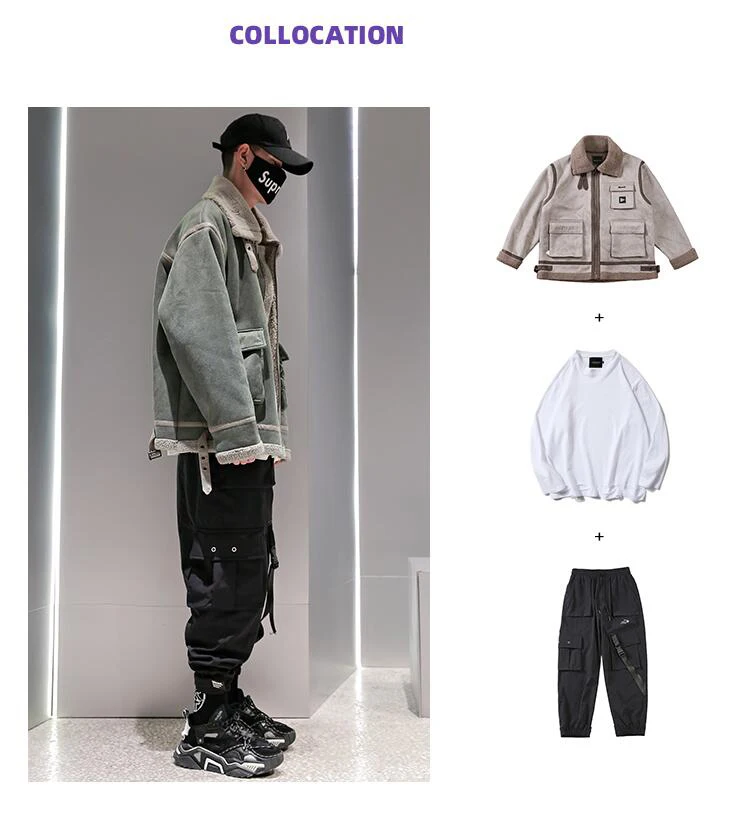 Golomise, Мужская модная куртка из искусственной замши в тяжелом весе, повседневная куртка в стиле хип-хоп