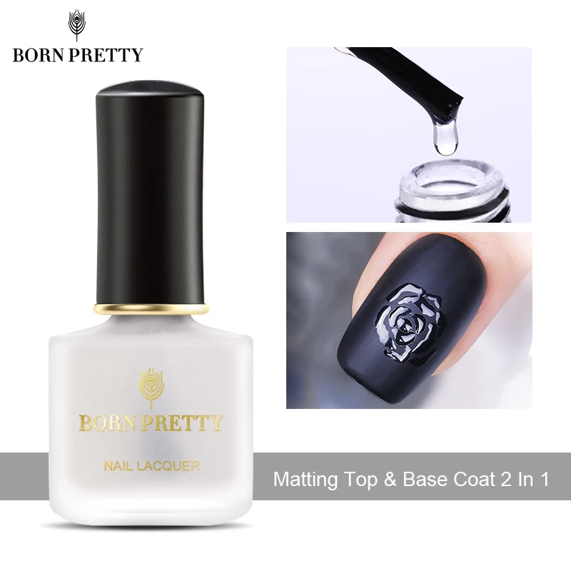 Базовое покрытие для ногтей BORN PRETTY матовое 2 в 1 лак 6 мл прозрачный цветной