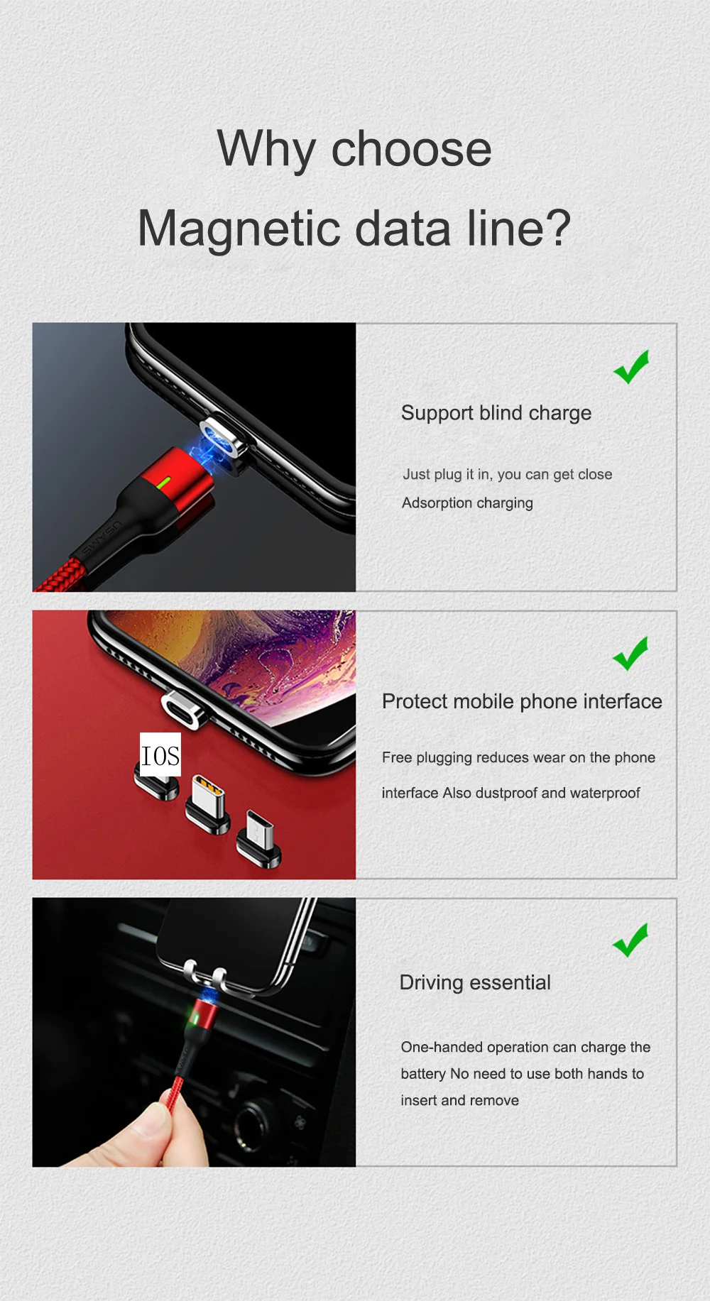 Магнитный USB кабель QC3.0 для iPhone Micro usb type C кабель передачи данных для быстрой зарядки для huawei Xiaomi LG магнитное зарядное устройство мобильного телефона