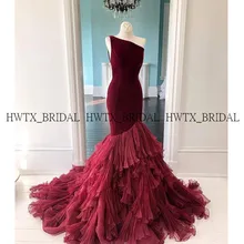 Длинное вечернее платье русалки вечерние для женщин настроить бордовый одно плечо Многоуровневое оборками арабское выпускное платье формальное платье