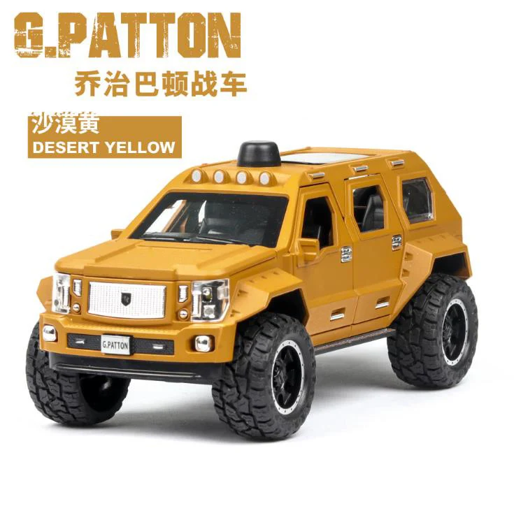 Новинка 1:24 г. PATTON внедорожник Грузовик литая модель автомобиля игрушка джип для детей звуковое освещение Вытяните назад Подарки - Цвет: Yellow no box
