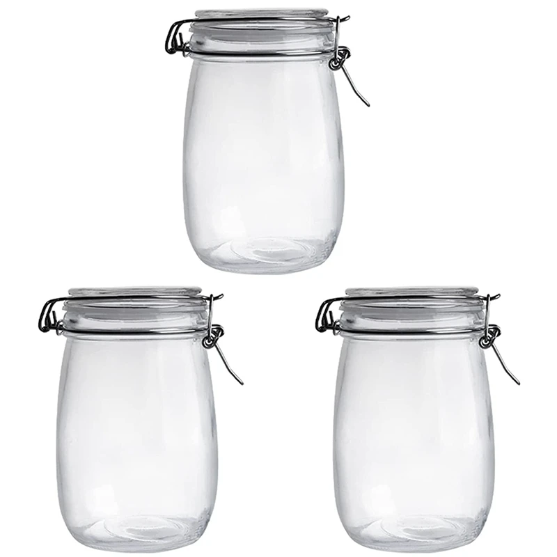 1000ml 3pcs Glass Storage Mason Jars With Airtight Lids Wide Mouth Kitchen Canisters Containers With Hinged Lids Spice Nut Grinders Aliexpress