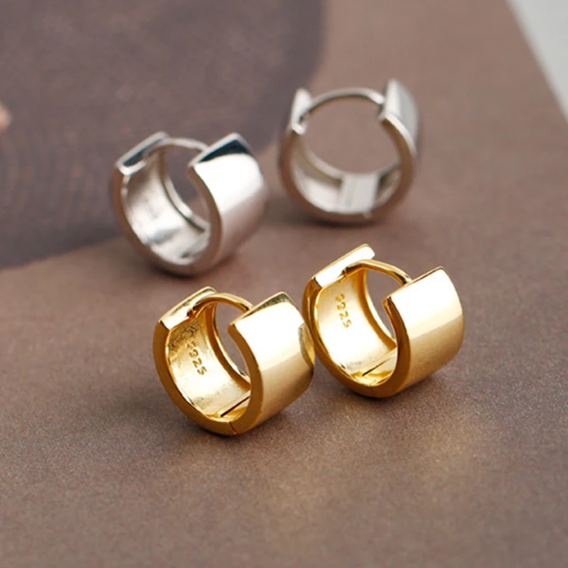 Simple Genuine 925 Sterling Silver Hoop Earrings For Women Girl Gold/Silver Circle Round Minimalist Party Jewelry | Украшения и