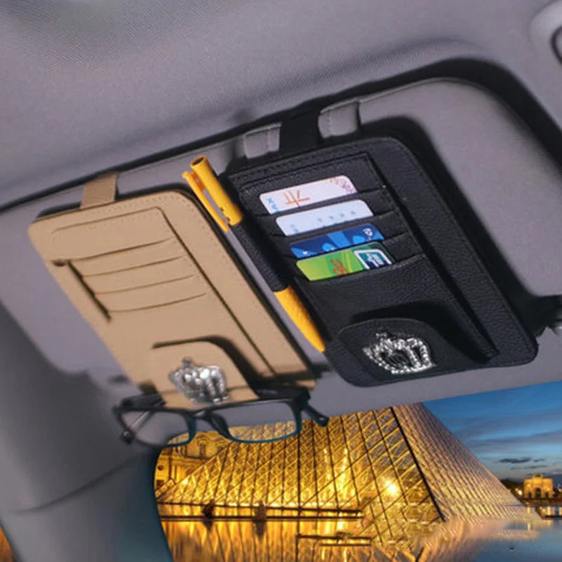 Crown Car Sun Visor Type Cards Holder Sunglasses Glasses Clip Car Organizer Name Card Storage Pen Holder Case Car Accessories