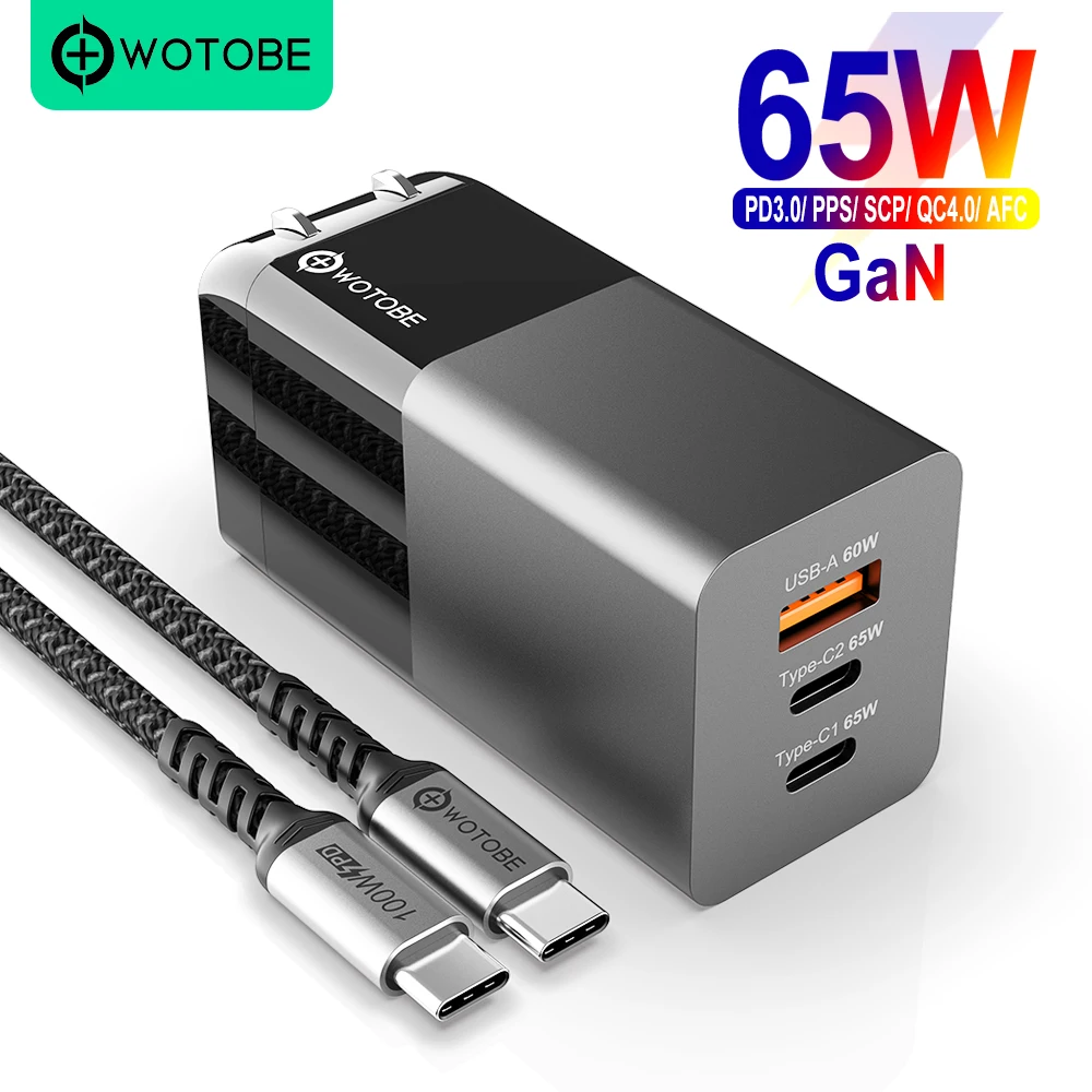 Адаптер питания с 3 портами GaN MiNi USB C PD65W/45W/25W/18W QC3.0/PPS для зарядки ноутбуков iPhone 13/12