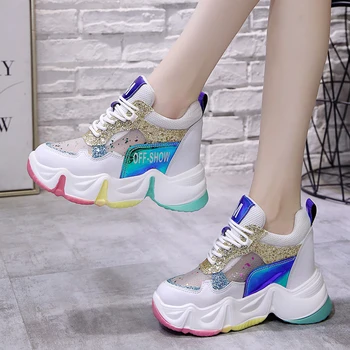 

Women Sneakers Platform 2020 Summer Breathable Mesh Shoes Women Wedges Heels Casual Shoes 9 CM Thick Sole Trainers White Shoes