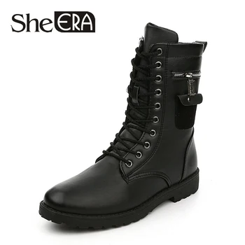 

Men's Martin Boots Plus Fur PU Leather Boots Fashion Round Toe High Boots Winter Warm Shoes for Men Military Boots Botas Hombre