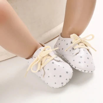 

Baby Girl Star Print Design Anti-Slip Prewalker Infant Casual Shallow Lace-Up Sneakers Toddler Soft Soled Princess Walking Shoes