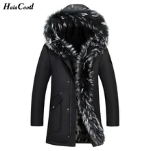 Высококачественное теплое пальто, длинный зимний пуховик с меховым капюшоном, Мужская одежда, повседневные куртки, утепленные парки, мужское большое пальто