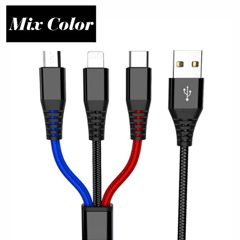 3в1 светодиодный usb кабель для зарядки 3в1 Micro usb type C 8-контактный кабель для зарядки iPhone huawei Мульти Usb порт несколько Usbc телефонный кабель - Цвет: Mix Color