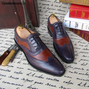 

Zapatos Business High Quality Custom-made Calfskin Sole Men Shoes De Hombre Carved Cow Leather Genuine Leather Pointed Toe Solid
