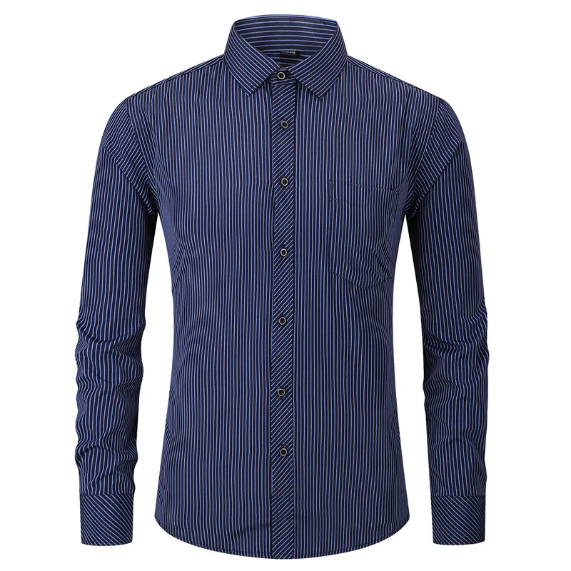 Классическая полосатая Мужская Повседневная рубашка с длинными рукавами, мужская рубашка, приталенная, деловая рубашка, плюс размер 4XL 5XL 6XL 7XL 8XL
