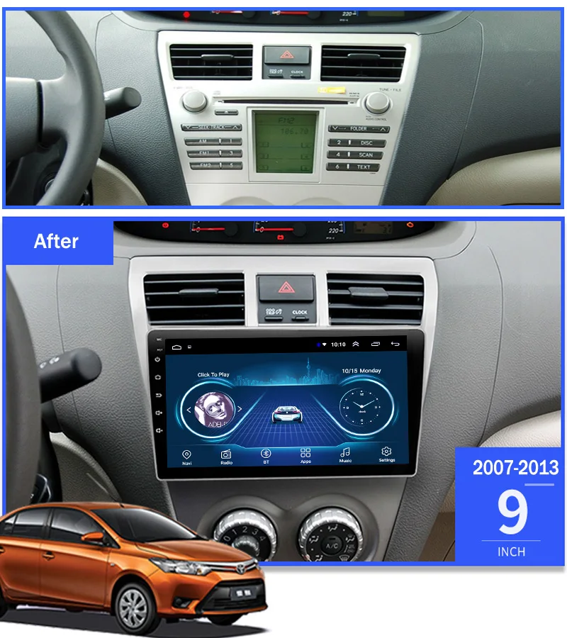 Gps Авто Радио Стерео " автомобиль радио для 2007 2008 2009 2010 2011 2012 Toyota Vios Yaris Android 8,1 мультимедийный плеер Поддержка 1080P