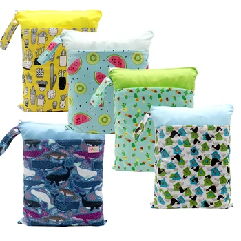 

MABOJ Baby Diaper Bags Reusable Waterproof Fashion Prints Wet Dry Diaper Bag Double Pocket Cloth Handle Wetbags 30*40cm