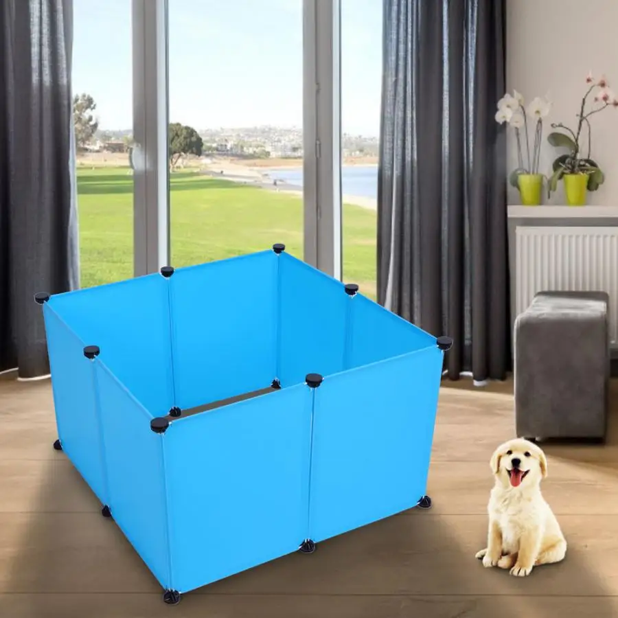 Pet Playpen Blue Household Pets Transparent Folding Safety Fences Playpen Sleeping Playing House for Dogs