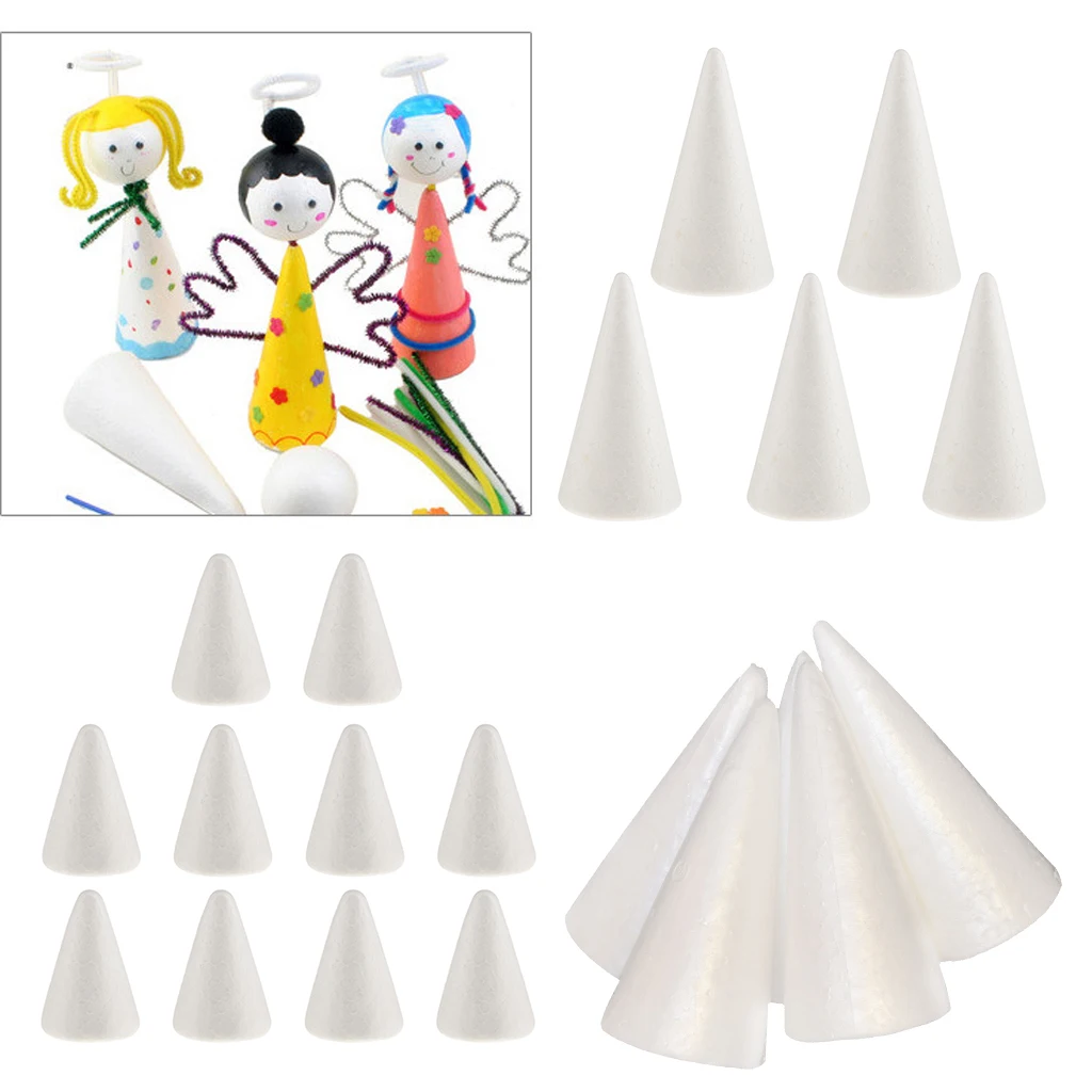 20pcs/set White Creative Styrofoam Foam Ornament Cone Shape Diy