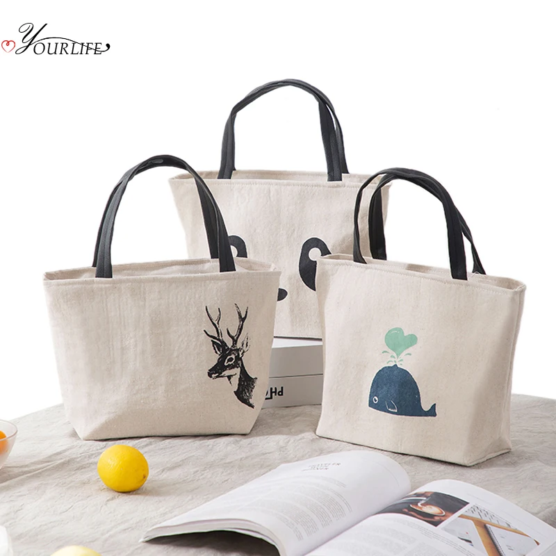 

OYOURLIFE Nordic Design Cotton Linen Lunch Storage Bag Portable Outdoor Insulated Cooler Picnic Bag Large Capacity Food Bag